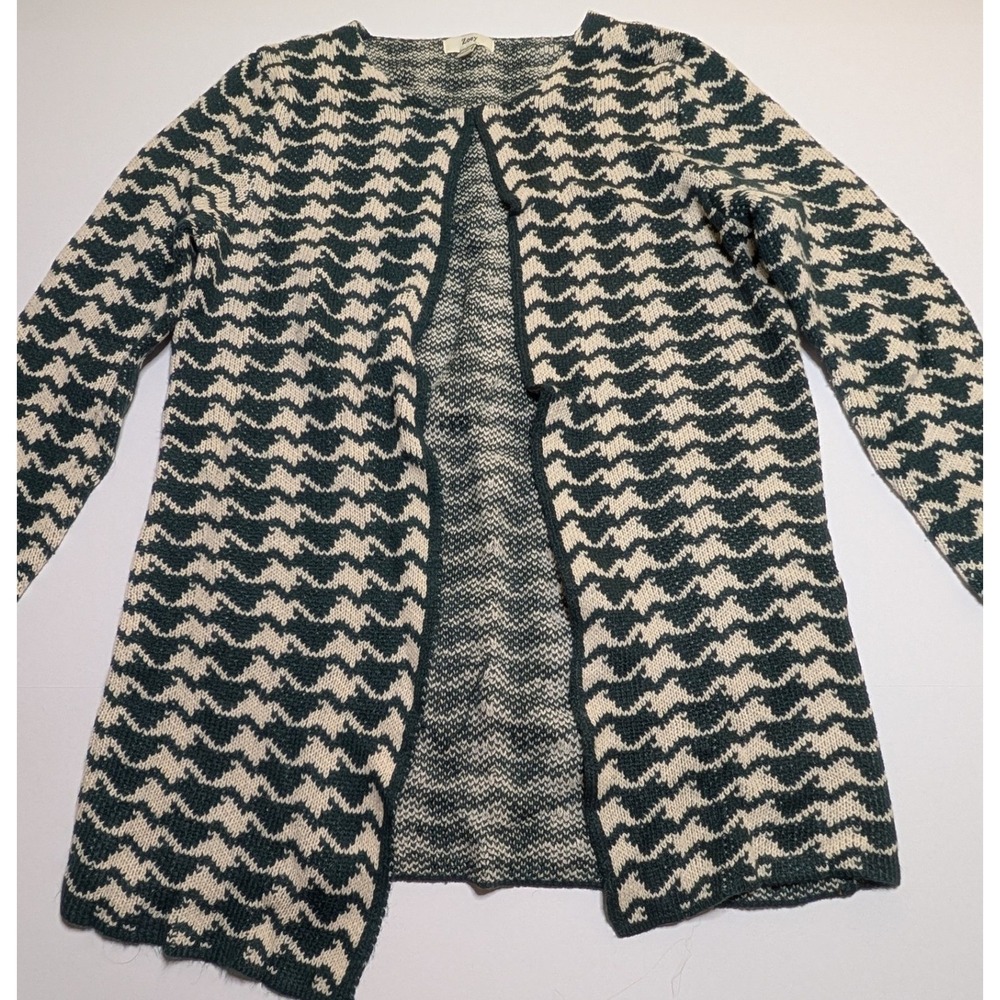 Zoey Womens Black White Zig Zag Open Front Longline Cardigan Sweater Size Medium